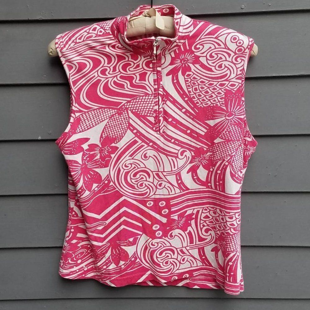 Bobby Chan Pink White Zip Up Silk Blend Top size Large